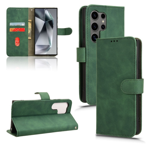 Samsung Galaxy S24 Ultra 5G Skin Feel Magnetic Flip Leather Phone Case - Green