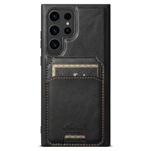 Samsung Galaxy S24 Ultra 5G Suteni H15 MagSafe Oil Eax Leather Detachable Wallet Back Phone Case - Black