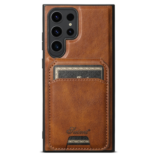 Samsung Galaxy S24 Ultra 5G Suteni H15 MagSafe Oil Eax Leather Detachable Wallet Back Phone Case - Brown