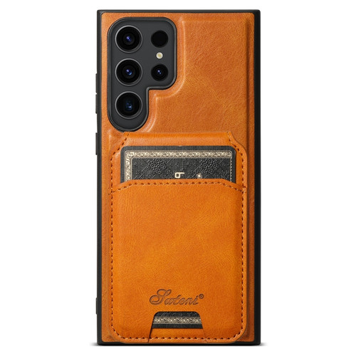 Samsung Galaxy S24 Ultra 5G Suteni H15 MagSafe Oil Eax Leather Detachable Wallet Back Phone Case - Khaki