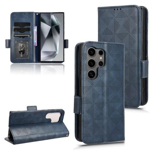 Samsung Galaxy S24 Ultra 5G Symmetrical Triangle Leather Phone Case - Blue