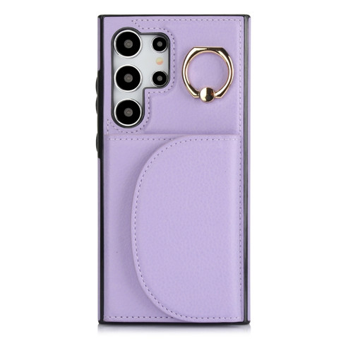 Samsung Galaxy S24 Ultra 5G YM007 Ring Holder Card Bag Skin Feel Phone Case - Purple