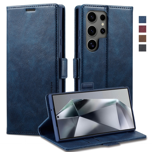 Samsung Galaxy S24 Ultra LC.IMEEKE RFID Anti-theft Leather Phone Case - Blue
