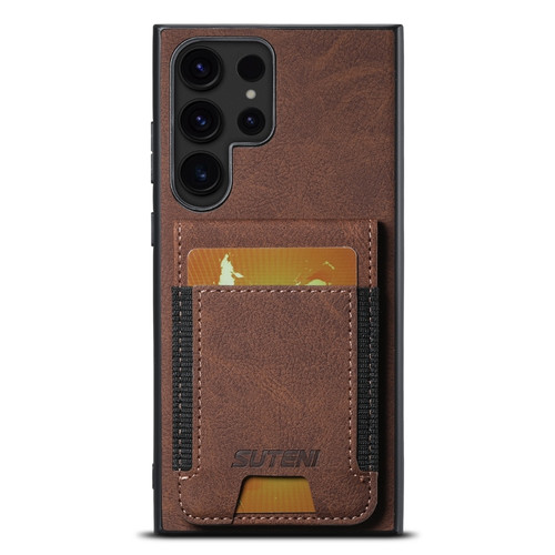 Samsung Galaxy S24 Ultra 5G Suteni H03 Litchi Leather Card Bag Stand Back Phone Case - Brown