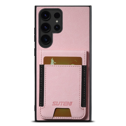 Samsung Galaxy S24 Ultra 5G Suteni H03 Litchi Leather Card Bag Stand Back Phone Case - Pink