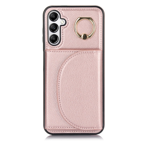 Samsung Galaxy A14 4G / 5G YM007 Ring Holder Card Bag Skin Feel Phone Case - Rose Gold