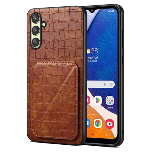 Samsung Galaxy A14 4G/5G Denior Imitation Crocodile Leather Back Phone Case with Holder - Brown