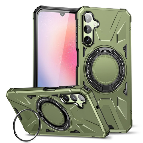 Samsung Galaxy A14 4G/5G MagSafe Magnetic Shockproof Phone Case with Ring Holder - Dark Green