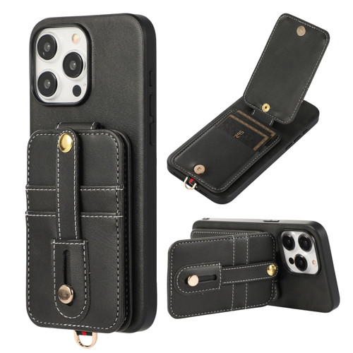 iPhone 15 Pro Max 02 RFID Card Bag Cowhide Texture PU Phone Case - Black