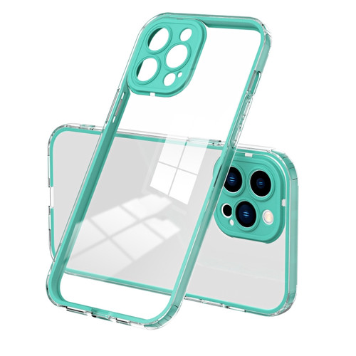 iPhone 15 Pro Max 3 in 1 Clear TPU Color PC Frame Phone Case - Light Green