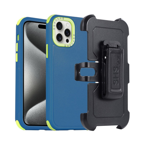 iPhone 15 Pro Max 3 in 1 PC + TPU Sliding Sleeve Phone Case - Blue+Green