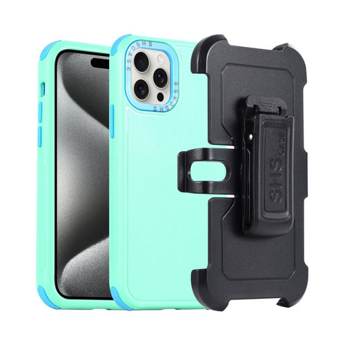 iPhone 15 Pro Max 3 in 1 PC + TPU Sliding Sleeve Phone Case - Grass Green+Sky Blue