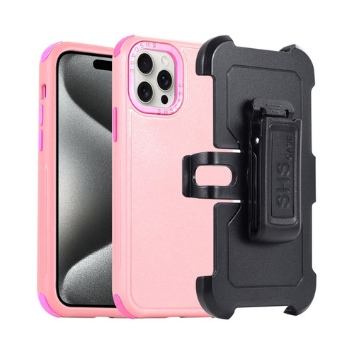 iPhone 15 Pro Max 3 in 1 PC + TPU Sliding Sleeve Phone Case - Pink+Rose Red