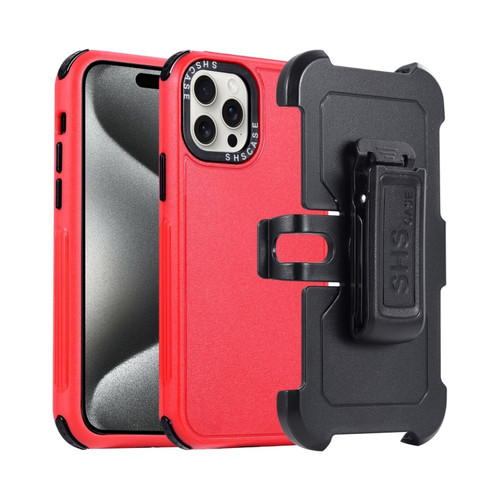 iPhone 15 Pro Max 3 in 1 PC + TPU Sliding Sleeve Phone Case - Red+Black