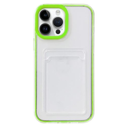iPhone 15 Pro Max 360 Clear PC Hybrid TPU Phone Case with Card Slot - Green