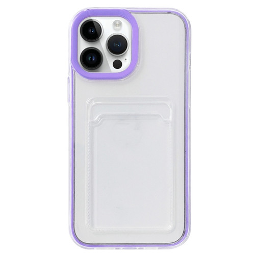 iPhone 15 Pro Max 360 Clear PC Hybrid TPU Phone Case with Card Slot - Purple