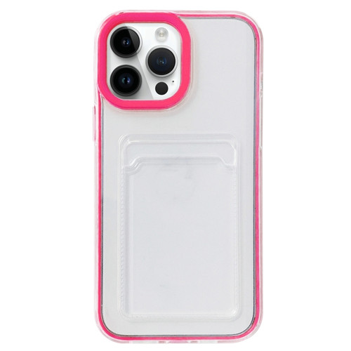 iPhone 15 Pro Max 360 Clear PC Hybrid TPU Phone Case with Card Slot - Rose Red