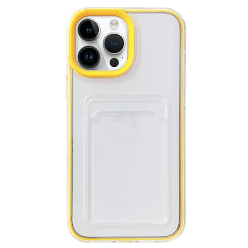 iPhone 15 Pro Max 360 Clear PC Hybrid TPU Phone Case with Card Slot - Yellow