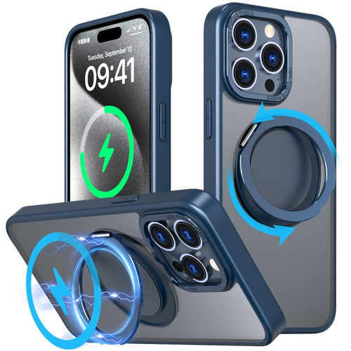 iPhone 15 Pro Max 360-degree Rotating MagSafe Magnetic Holder Phone Case - Navy Blue