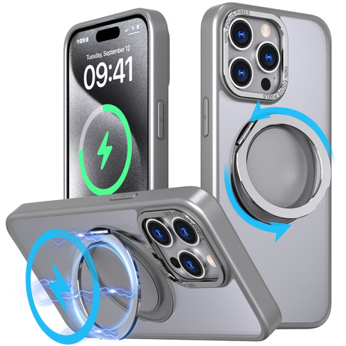 iPhone 15 Pro Max 360-degree Rotating MagSafe Magnetic Holder Phone Case - Titanium Grey