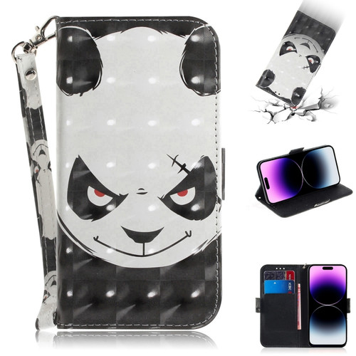 iPhone 15 Pro Max 3D Colored Horizontal Flip Leather Phone Case - Angry Bear