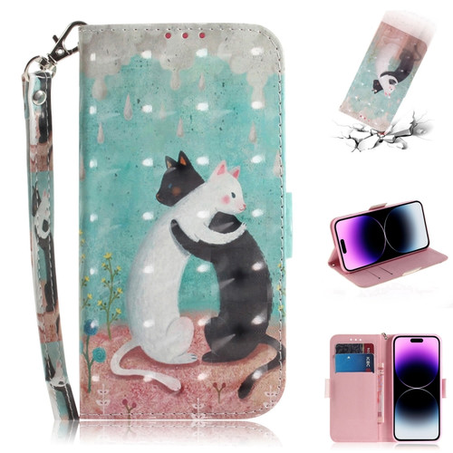 iPhone 15 Pro Max 3D Colored Horizontal Flip Leather Phone Case - Black White Cat