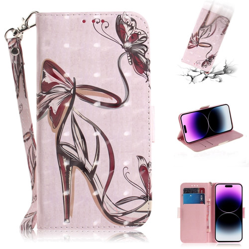 iPhone 15 Pro Max 3D Colored Horizontal Flip Leather Phone Case - Butterfly High-heeled