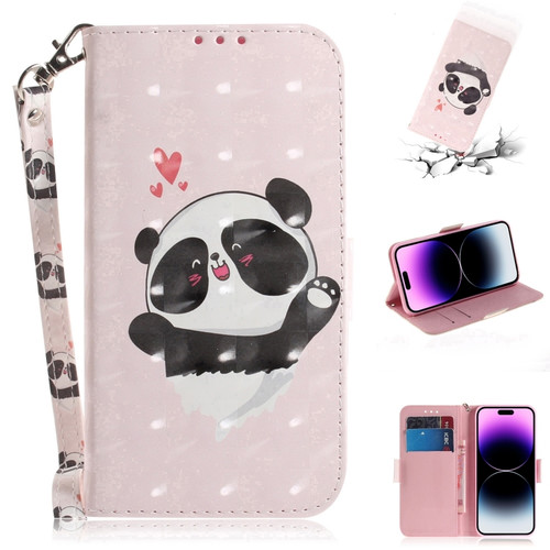 iPhone 15 Pro Max 3D Colored Horizontal Flip Leather Phone Case - Heart Panda