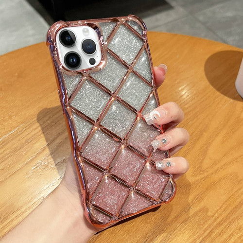 iPhone 15 Pro Max 3D Diamond Lattice Laser Engraving Glitter Paper Phone Case - Gradient Pink