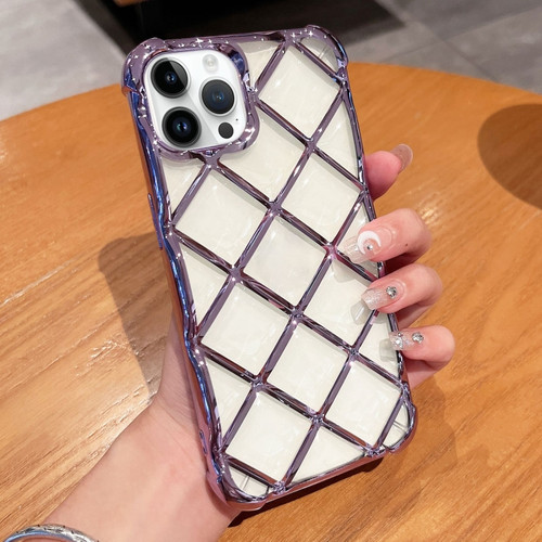 iPhone 15 Pro Max 3D Diamond Lattice Laser Engraving Phone Case - Purple