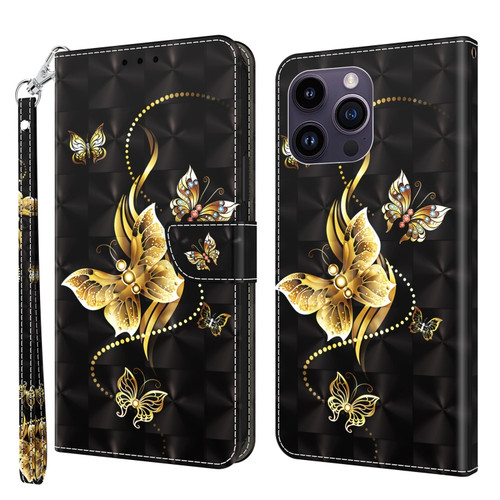 iPhone 15 Pro Max 3D Painted Leather Phone Case - Golden Swallow Butterfly