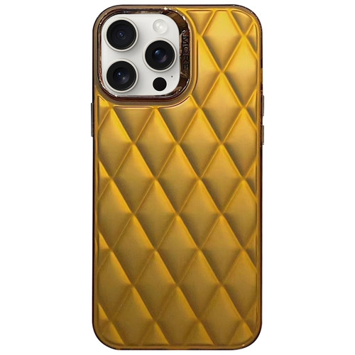 iPhone 15 Pro Max 3D Rhombus Electroplating TPU Hybrid PC Phone Case - Gold