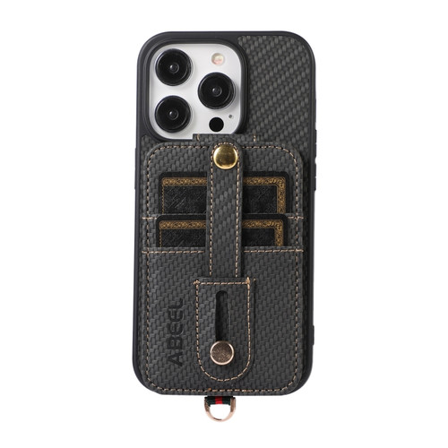 iPhone 15 Pro Max ABEEL Carbon Fiber RFID Card Holder Phone Case - Black