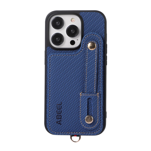 iPhone 15 Pro Max ABEEL Carbon Fiber RFID Card Holder Phone Case - Blue
