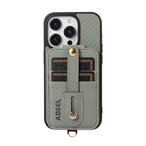 iPhone 15 Pro Max ABEEL Carbon Fiber RFID Card Holder Phone Case - Green
