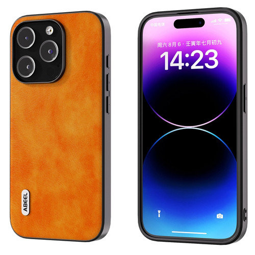iPhone 15 Pro Max ABEEL Dual Color Lichi Texture PU Phone Case - Orange