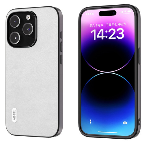 iPhone 15 Pro Max ABEEL Dual Color Lichi Texture PU Phone Case - White