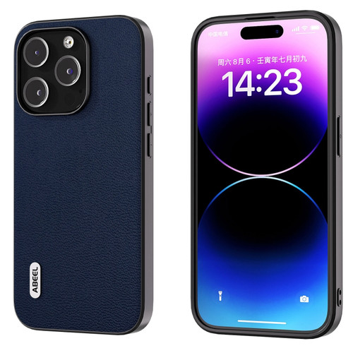 iPhone 15 Pro Max ABEEL Genuine Leather Luolai Series Phone Case - Dark Blue