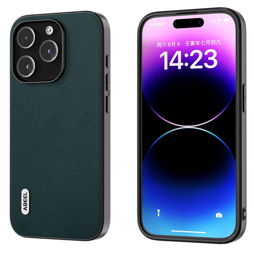 iPhone 15 Pro Max ABEEL Genuine Leather Luolai Series Phone Case - Dark Green