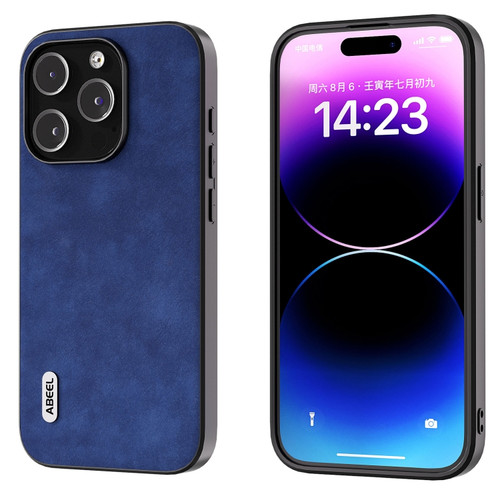 iPhone 15 Pro Max ABEEL Morocco Texture PU Phone Case - Blue