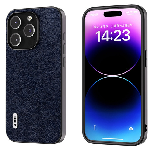 iPhone 15 Pro Max ABEEL Retro Litchi Texture PU Phone Case - Blue