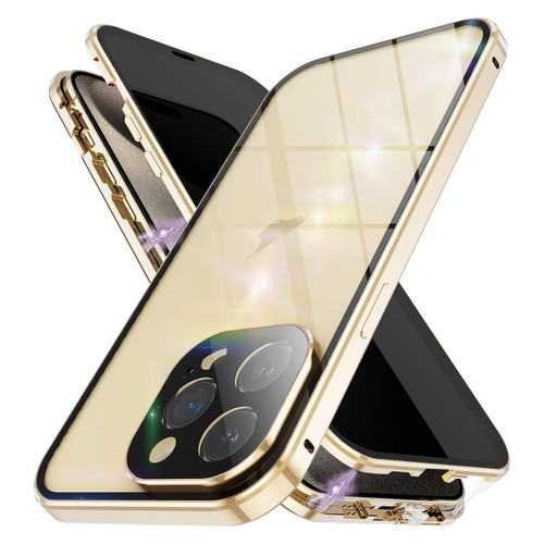 iPhone 15 Pro Max Anti-peeping Magnetic Double-sided Tempered Glass Phone Case - Gold