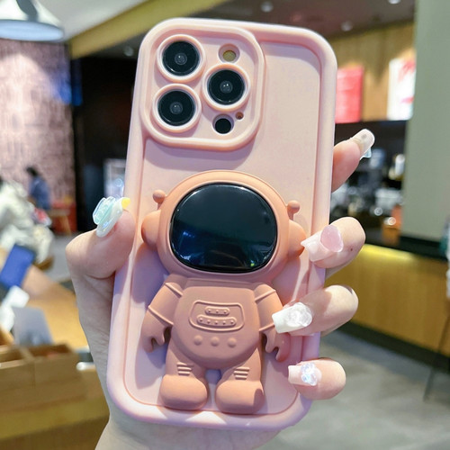 iPhone 15 Pro Max Astronaut 3D Relief Holder TPU + PC Full Coverage Phone Case - Pink
