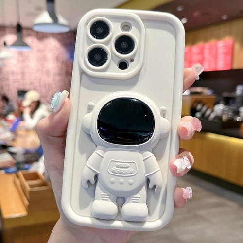 iPhone 15 Pro Max Astronaut 3D Relief Holder TPU + PC Full Coverage Phone Case - White