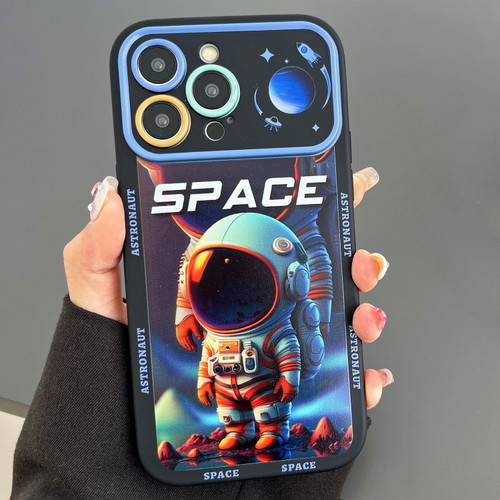 iPhone 15 Pro Max Astronaut Pattern Large Window TPU Phone Case - Blue