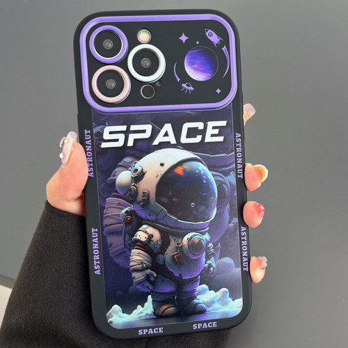 iPhone 15 Pro Max Astronaut Pattern Large Window TPU Phone Case - Purple