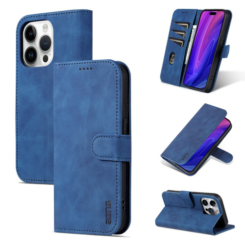 iPhone 15 Pro Max AZNS Skin Feel Calf Texture Flip Leather Phone Case - Blue