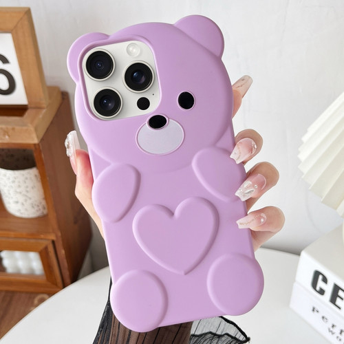 iPhone 15 Pro Max Bear Shape Oil-sprayed TPU Phone Case - Light Purple