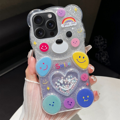 iPhone 15 Pro Max Bear Shaped Painted TPU Phone Case - Smiley Face