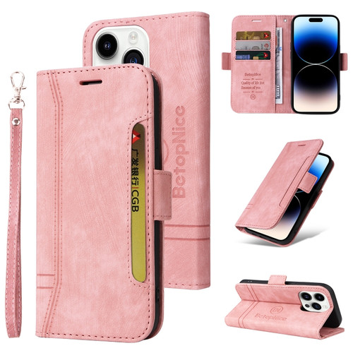 iPhone 15 Pro Max BETOPNICE Dual-side Buckle Leather Phone Case - Pink